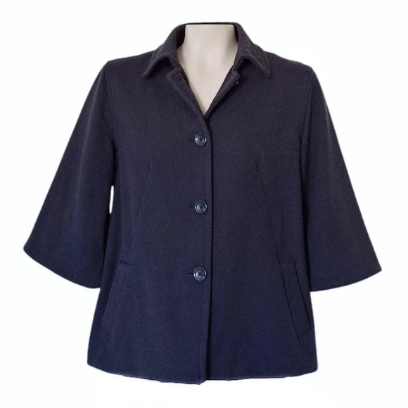 Gap Navy Wool Blend Cropped Coat Winter Warm Business Casual Aline Hip - Picture 4 of 7